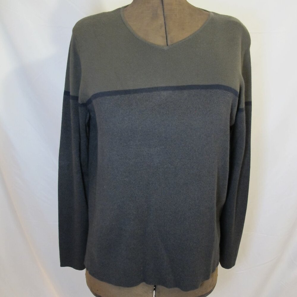 Talbots Petites color-block sweater in olive and grey  PL